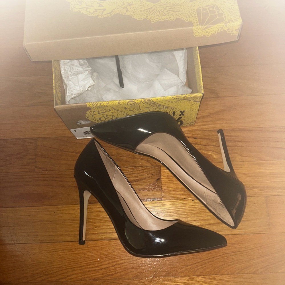 Mix No. 6 Black Patent Pointed-Toe Stiletto Pumps